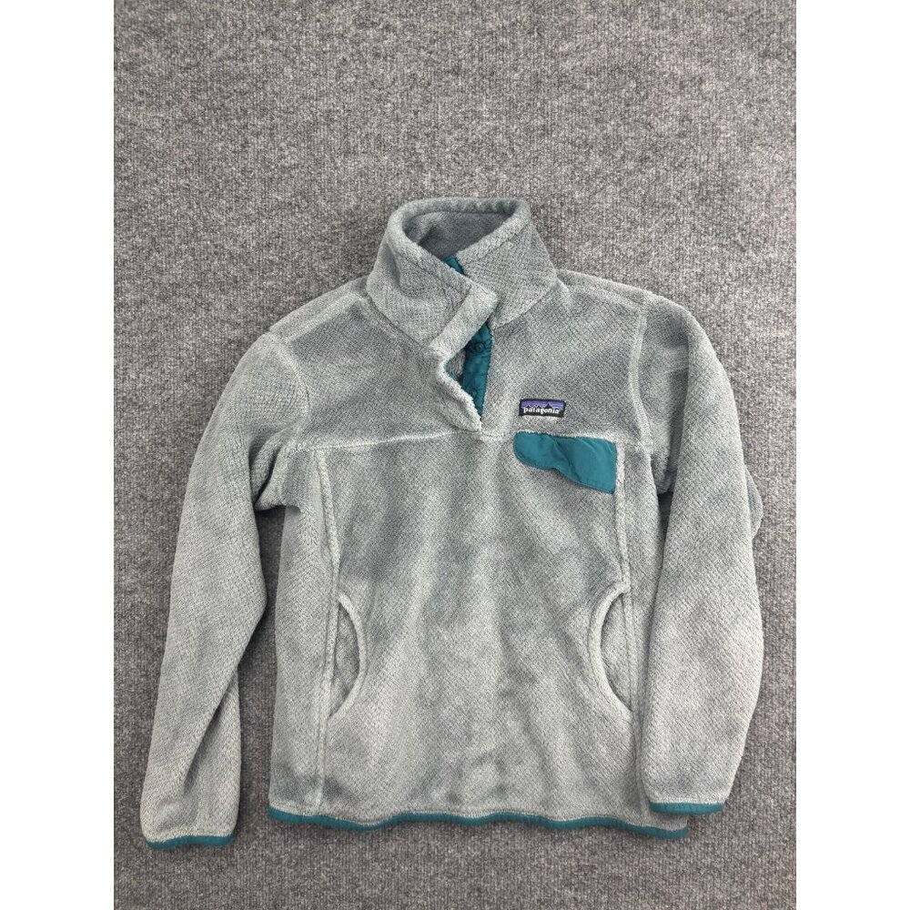 Patagonia Polartec Fleece‎ Jacket Womens M Gray Snap Pullover Thermal Pockets